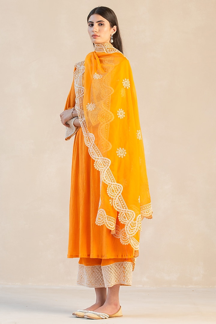 Tangerine Gauze Cotton Kurta Set by Sureena Chowdhri at Pernia's Pop Up Shop