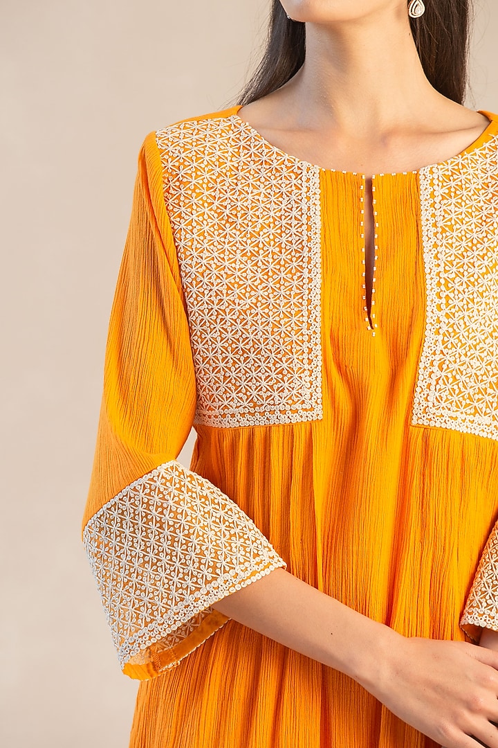 Tangerine Gauze Cotton Kurta Set by Sureena Chowdhri at Pernia's Pop Up Shop