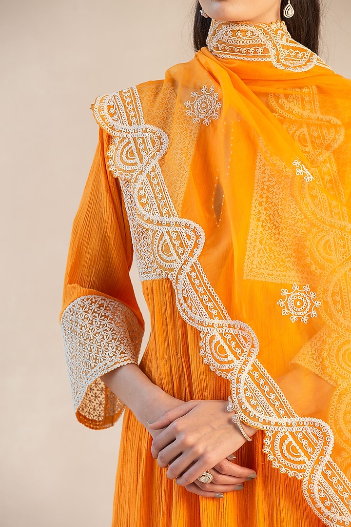 Tangerine Gauze Cotton Kurta Set by Sureena Chowdhri at Pernia's Pop Up Shop