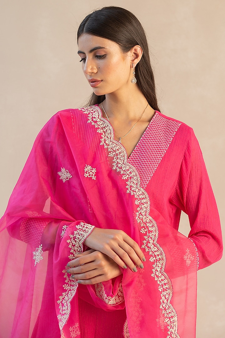 Ruby Pink Gauze Cotton Kurta Set by Sureena Chowdhri at Pernia's Pop Up Shop