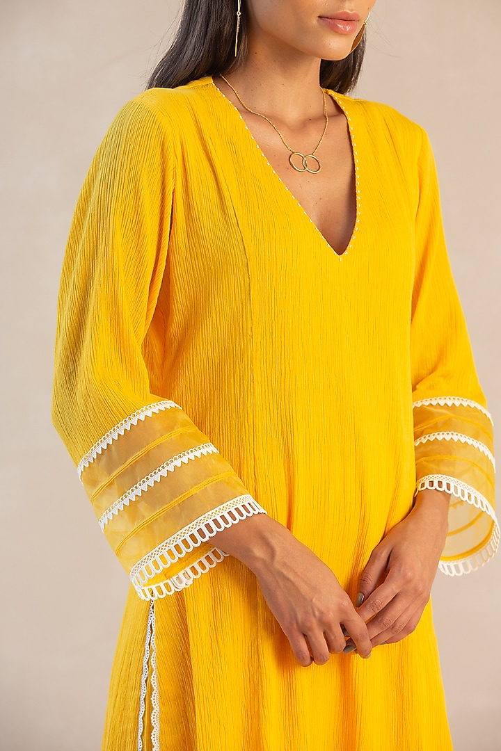 Sunshine Yellow Gauze Cotton Kurta Set by Sureena Chowdhri at Pernia's Pop Up Shop
