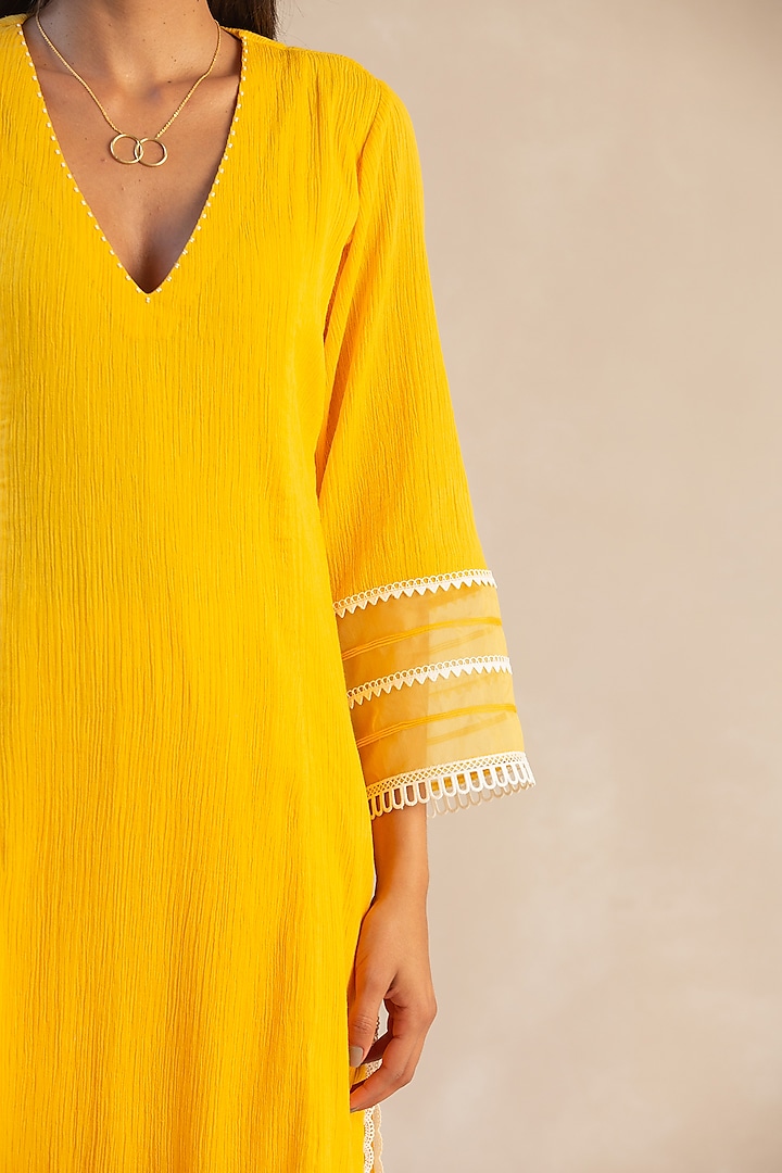 Sunshine Yellow Gauze Cotton Kurta Set by Sureena Chowdhri at Pernia's Pop Up Shop