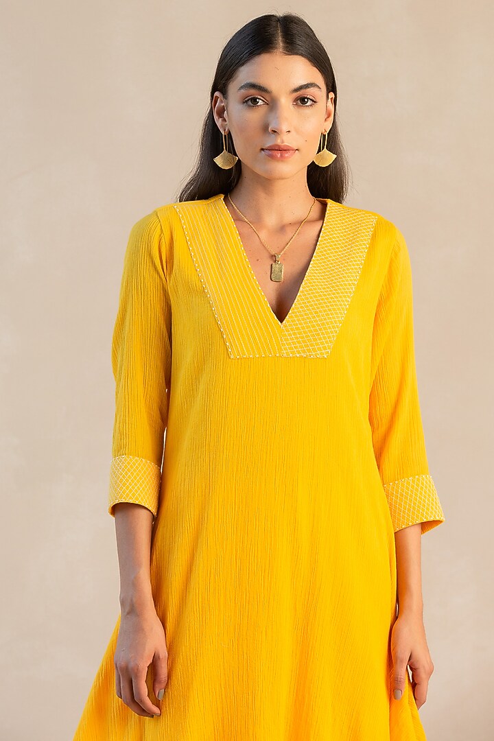 Sunshine Yellow Gauze Cotton Kurta Set by Sureena Chowdhri at Pernia's Pop Up Shop