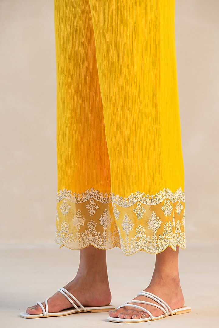 Sunshine Yellow Gauze Cotton Kurta Set by Sureena Chowdhri at Pernia's Pop Up Shop