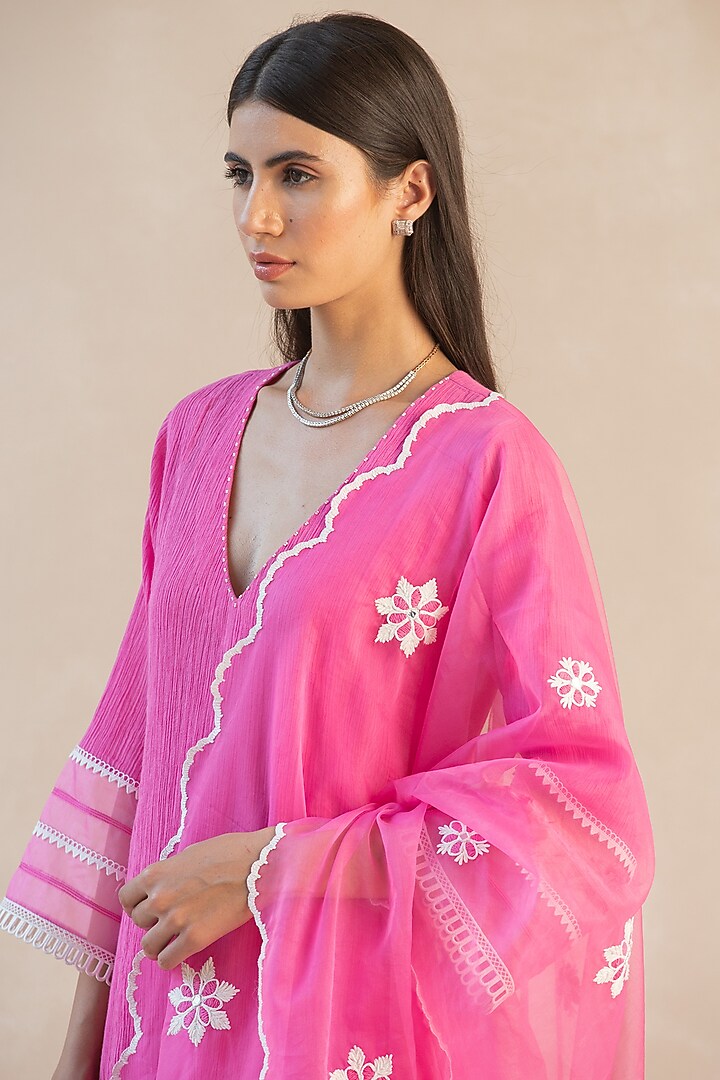 Fuchsia Pink Gauze Cotton Kurta Set by Sureena Chowdhri at Pernia's Pop Up Shop