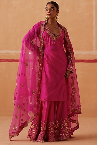 Fuchsia Pure Silk Gharara Set by Sureena Chowdhri