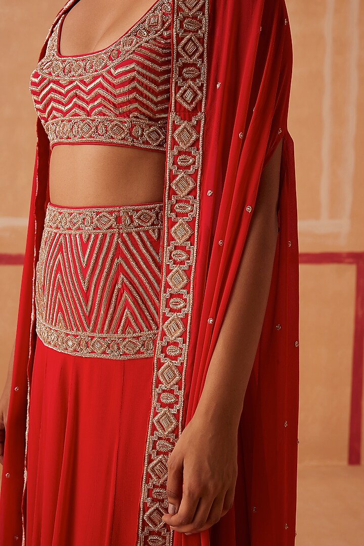 Red Georgette Embroidered Wedding Lehenga Set by Sureena Chowdhri at Pernia's Pop Up Shop