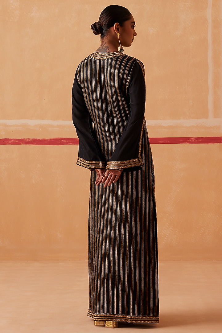 Black Muslin Embroidered Kaftan by Sureena Chowdhri at Pernia's Pop Up Shop