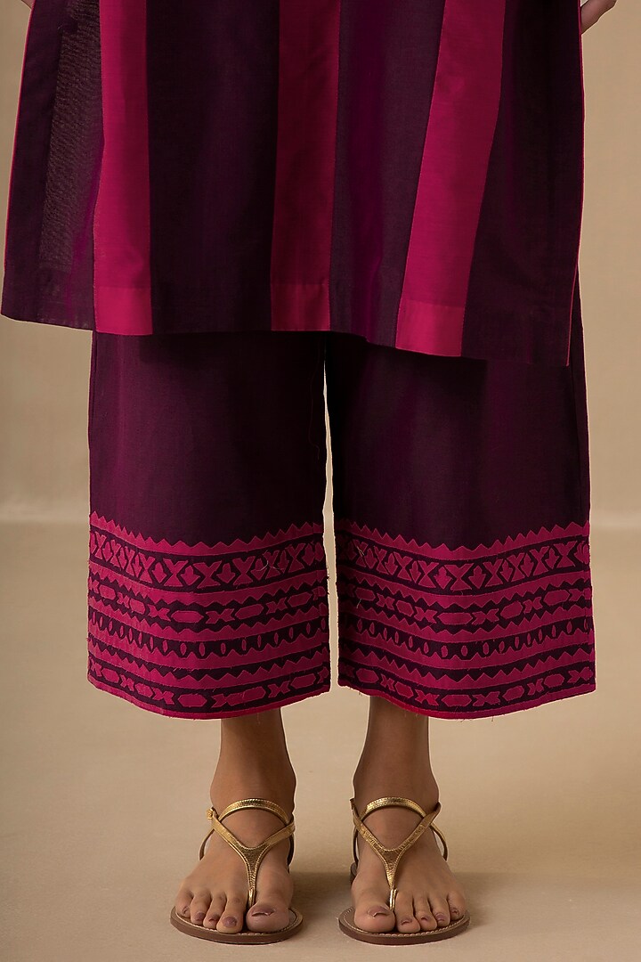 Wine & Crimson Magenta Silk Chanderi Kurta Set by Sureena Chowdhri at Pernia's Pop Up Shop