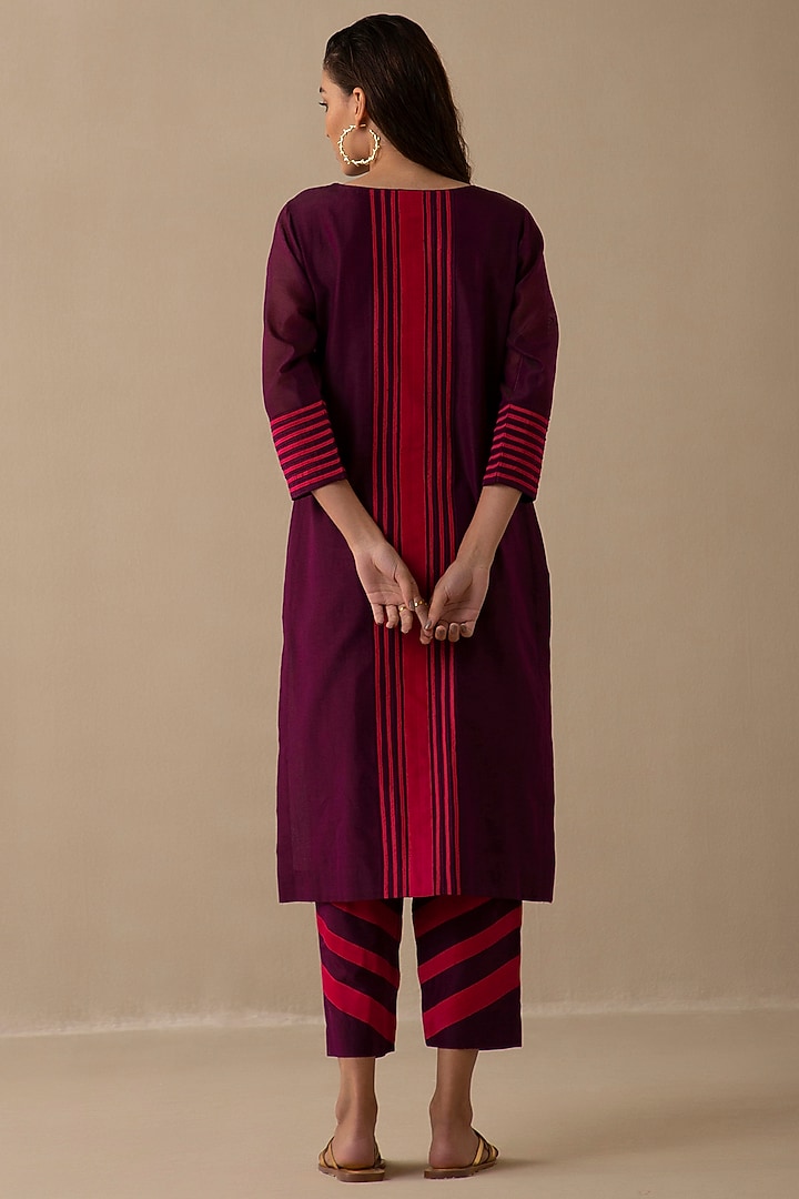 Wine & Crimson Magenta Silk Chanderi Kurta Set by Sureena Chowdhri at Pernia's Pop Up Shop