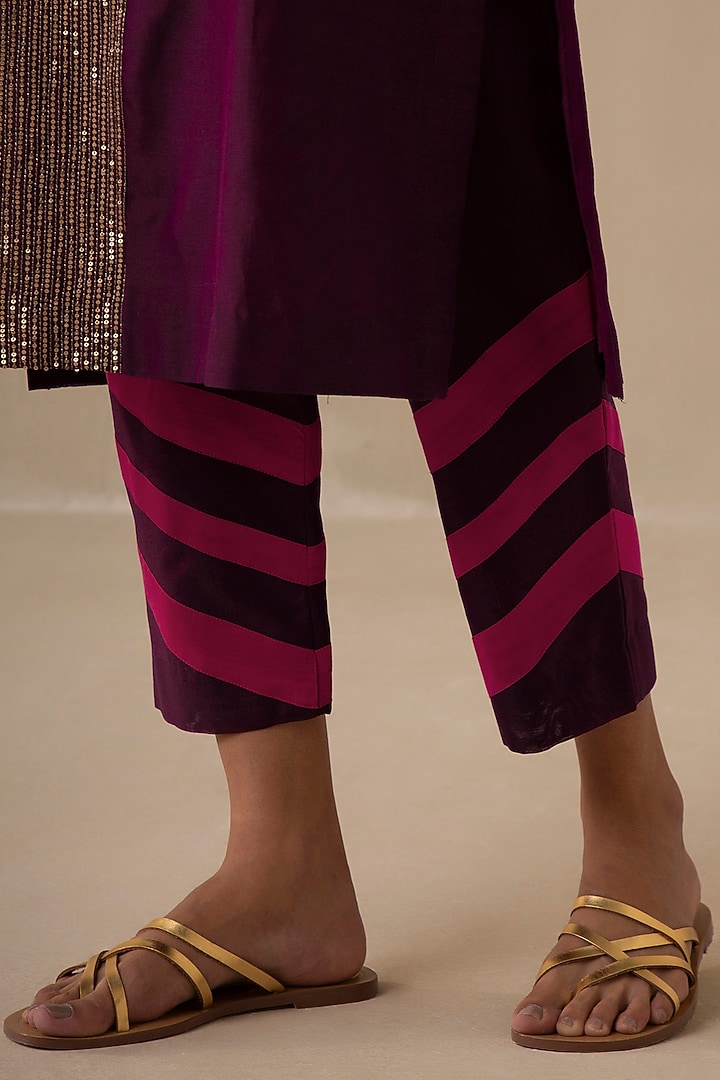 Wine & Crimson Magenta Silk Chanderi Kurta Set by Sureena Chowdhri at Pernia's Pop Up Shop