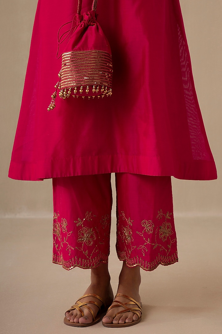 Crimson Magenta Silk Chanderi Embroidered Kurta Set by Sureena Chowdhri at Pernia's Pop Up Shop