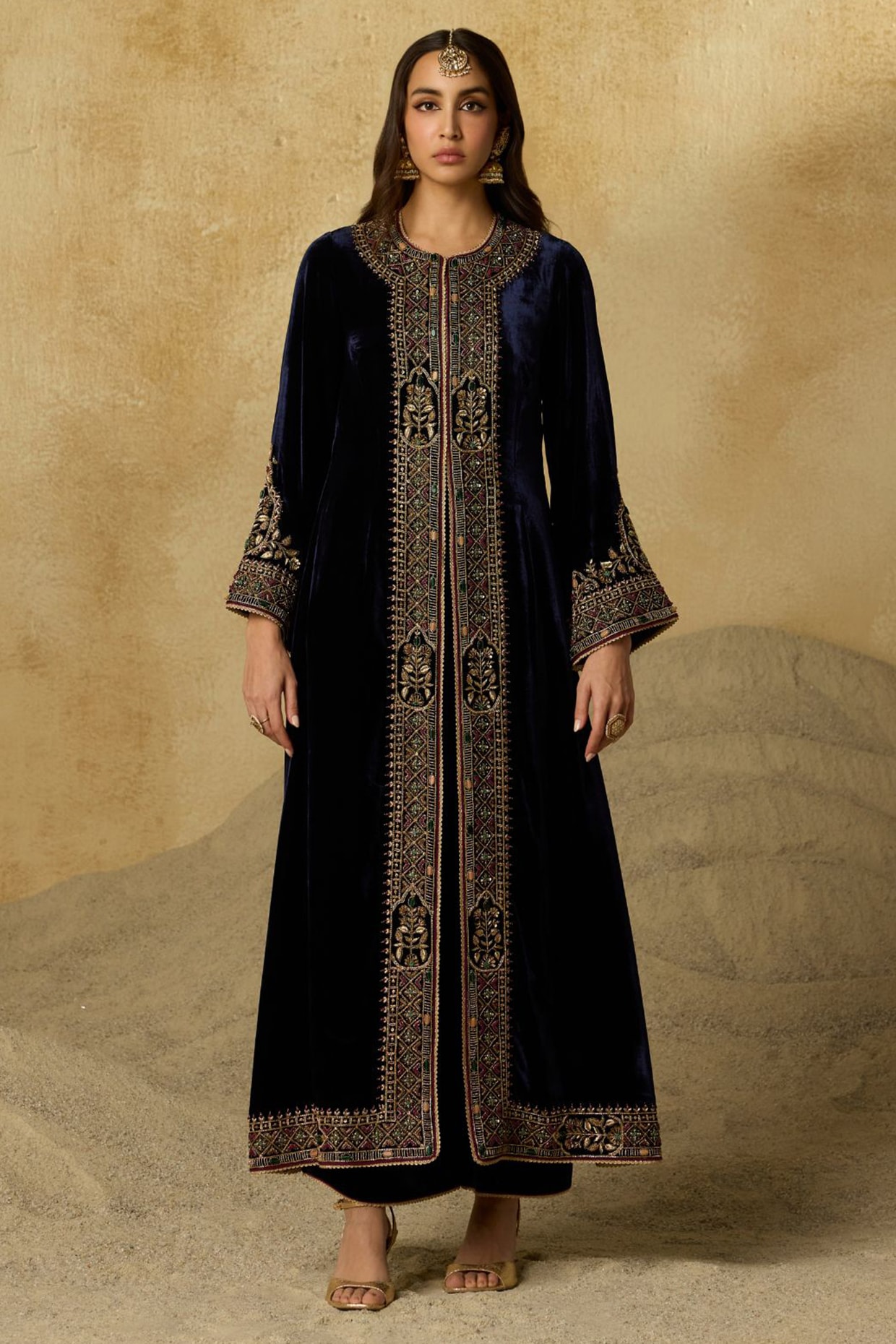 Sureena Chowdhri Navy Blue Silk Velvet Zardosi Embroidered Anarkali Set