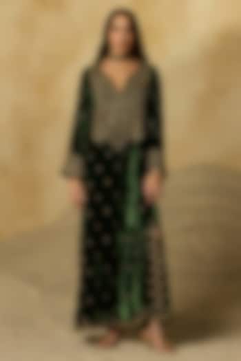 Forest Green Silk Velvet Aari Embroidered Kaftan by Sureena Chowdhri at Pernia's Pop Up Shop