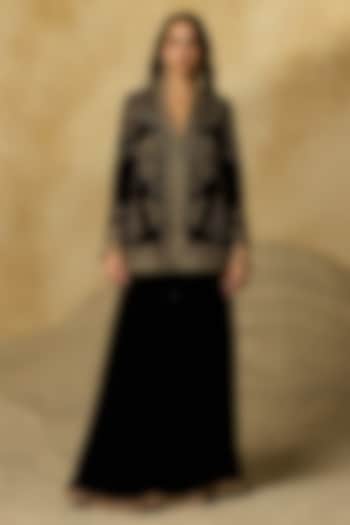 Black Silk Velvet Zardosi Embroidered Wedding Sharara Set by Sureena Chowdhri at Pernia's Pop Up Shop