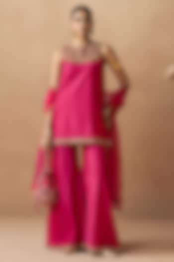 Magenta Silk Chanderi Party Wear Sharara Set by Sureena Chowdhri at Pernia's Pop Up Shop