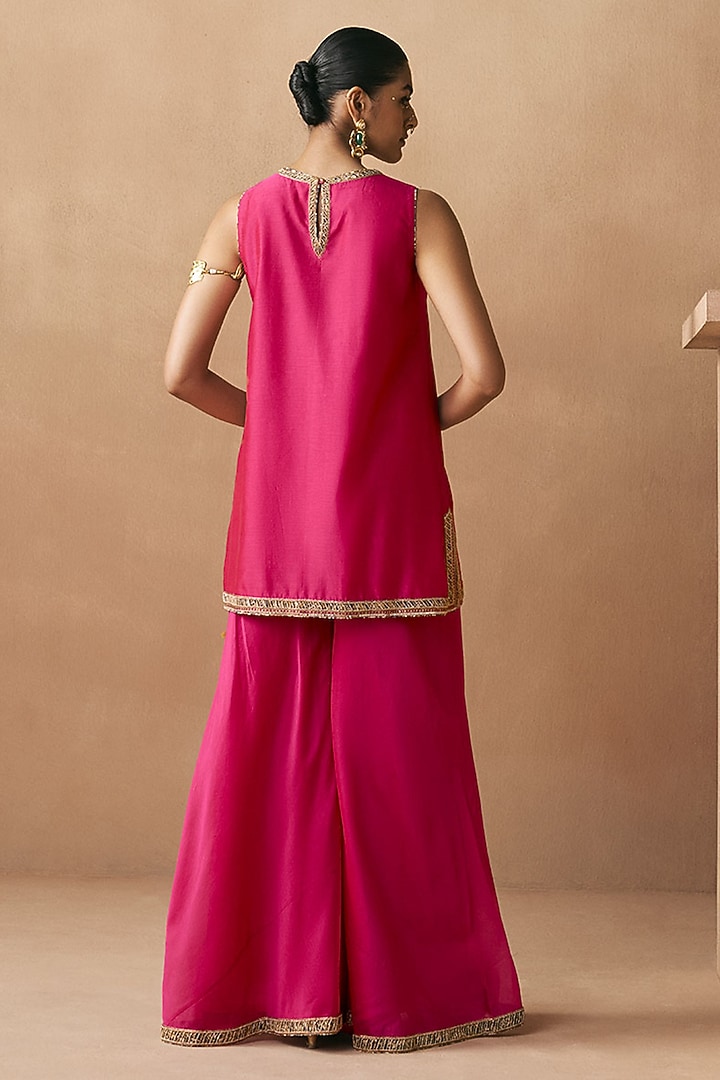 Magenta Silk Chanderi Party Wear Sharara Set by Sureena Chowdhri at Pernia's Pop Up Shop