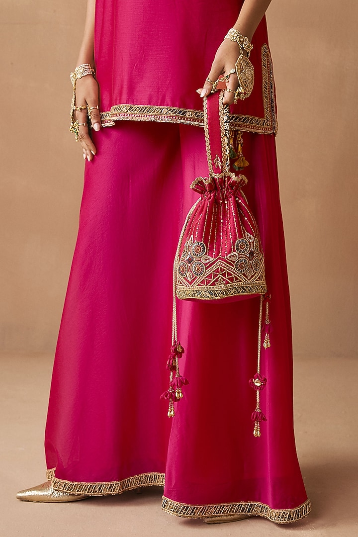 Magenta Silk Chanderi Party Wear Sharara Set by Sureena Chowdhri at Pernia's Pop Up Shop