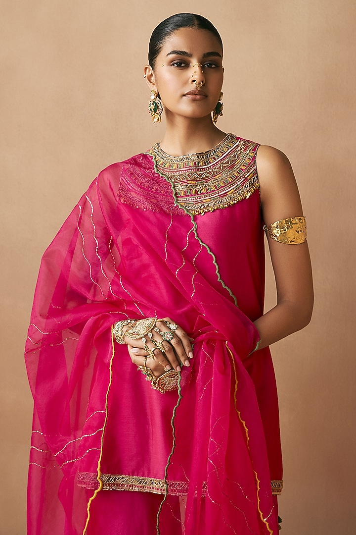 Magenta Silk Chanderi Party Wear Sharara Set by Sureena Chowdhri at Pernia's Pop Up Shop