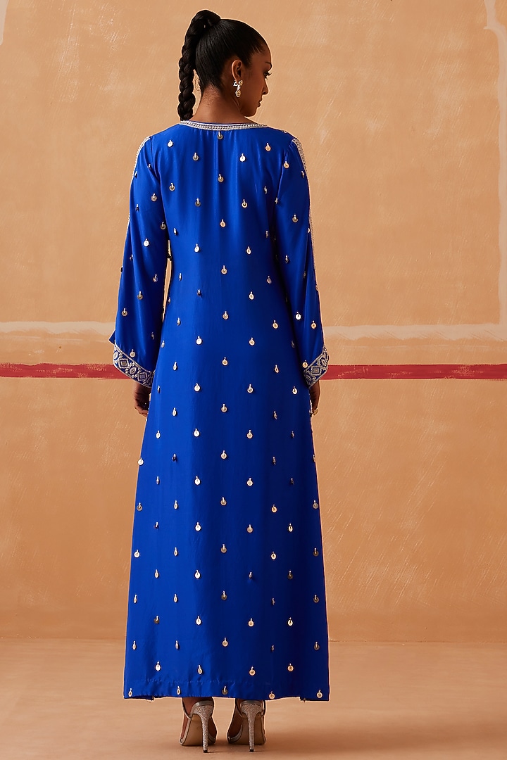 Ink Blue Habutai Silk Kaftan by Sureena Chowdhri at Pernia's Pop Up Shop