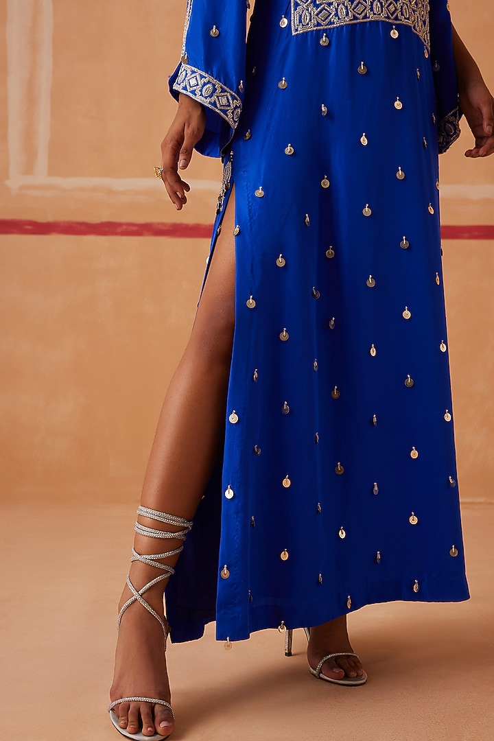 Ink Blue Habutai Silk Kaftan by Sureena Chowdhri at Pernia's Pop Up Shop
