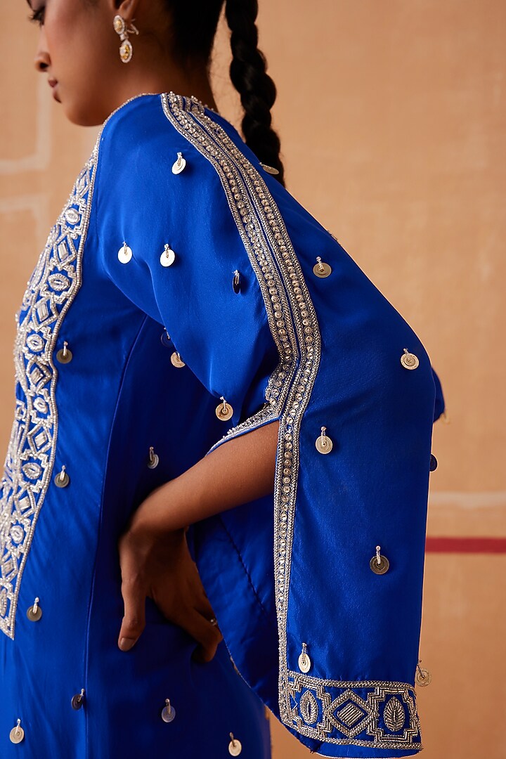 Ink Blue Habutai Silk Kaftan by Sureena Chowdhri at Pernia's Pop Up Shop