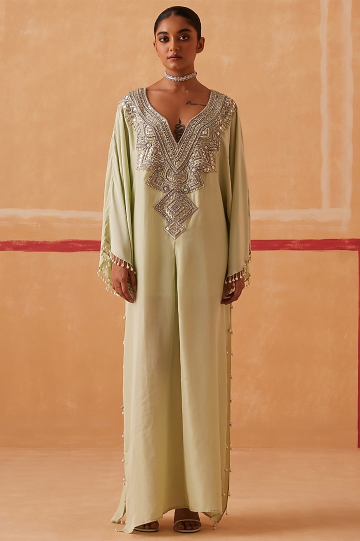 Sea Green Muslin Kaftan by Sureena Chowdhri at Pernia's Pop Up Shop