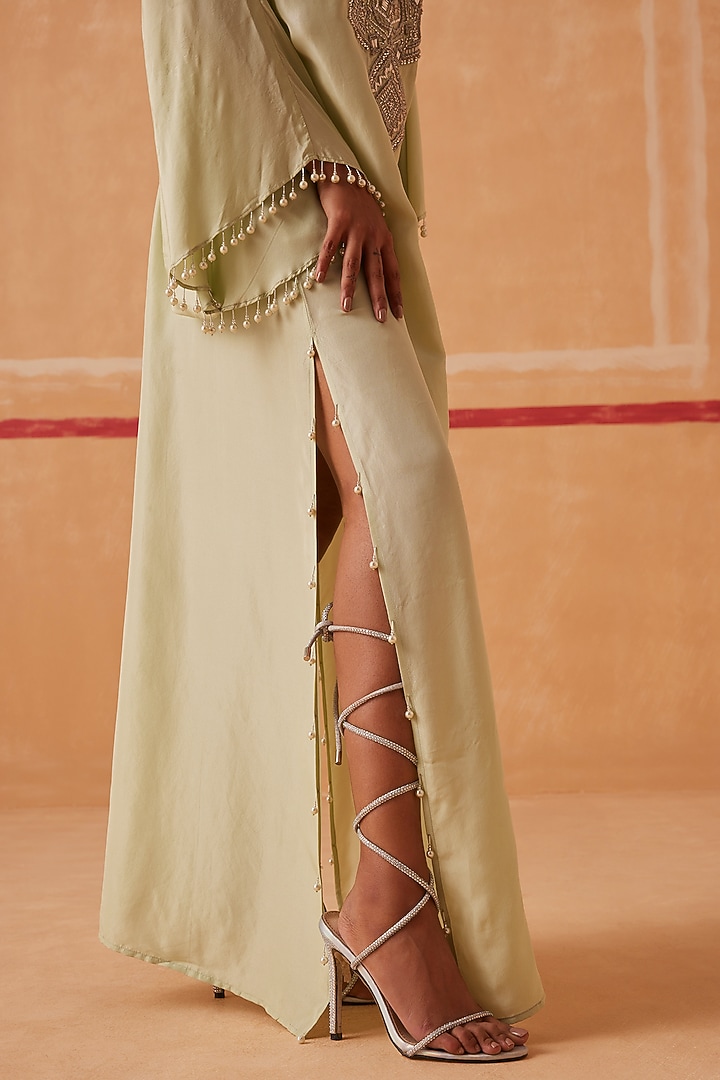 Sea Green Muslin Kaftan by Sureena Chowdhri at Pernia's Pop Up Shop