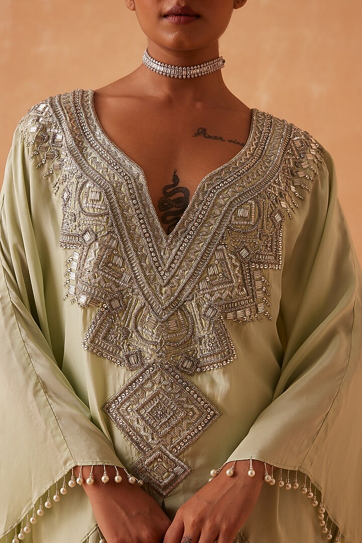 Sea Green Muslin Kaftan by Sureena Chowdhri at Pernia's Pop Up Shop