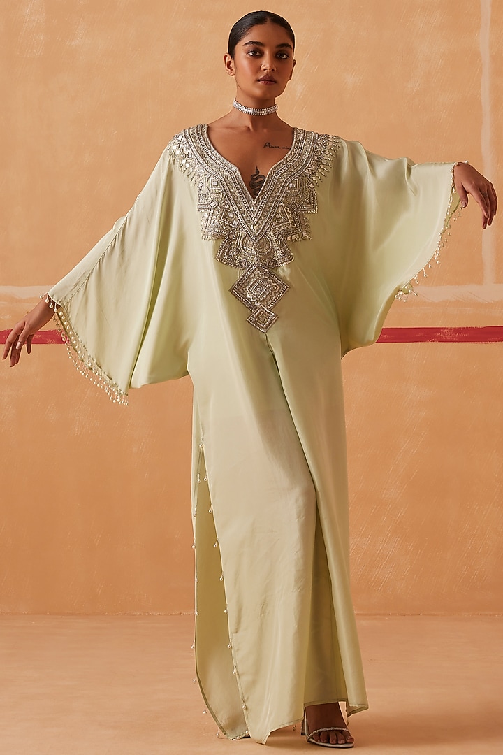 Sea Green Muslin Kaftan by Sureena Chowdhri at Pernia's Pop Up Shop