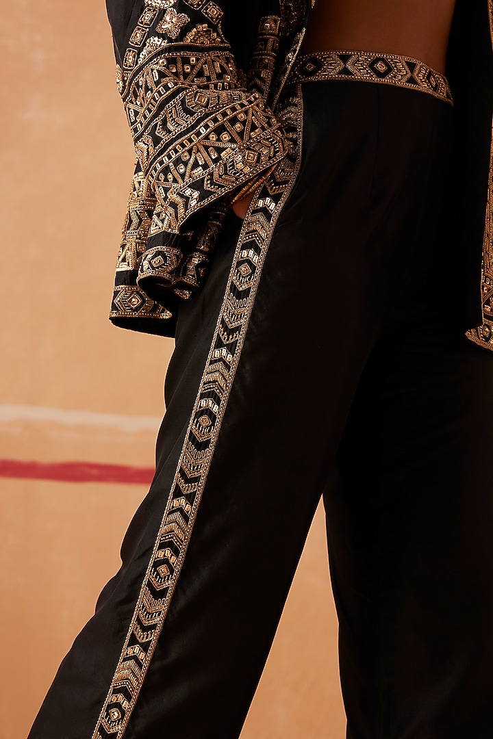 Black Hand Embroidered Jacket Set by Sureena Chowdhri at Pernia's Pop Up Shop