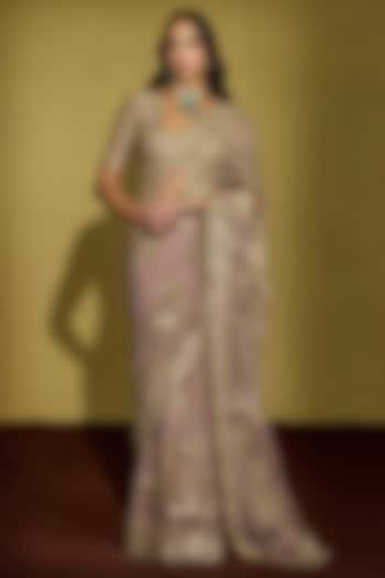 Lilac Net Kiran Dori & Gota Embroidered Reception Saree Set by Sureena Chowdhri at Pernia's Pop Up Shop