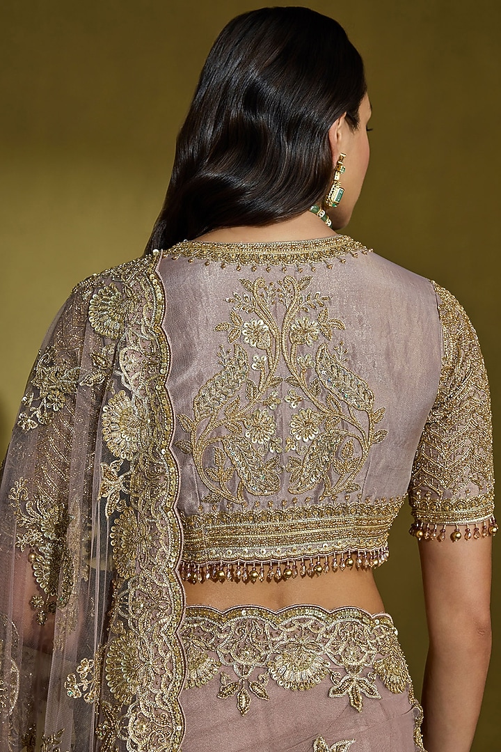 Lilac Net Kiran Dori & Gota Embroidered Reception Saree Set by Sureena Chowdhri at Pernia's Pop Up Shop