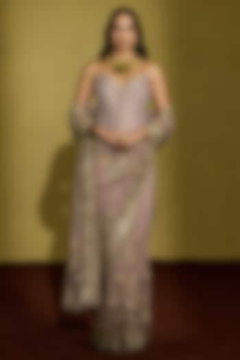 Lilac Net Kiran Dori & Floral Motif Embroidered Reception Saree Set by Sureena Chowdhri at Pernia's Pop Up Shop