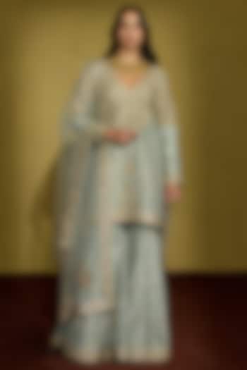 Sage Green Tissue Silk Hand Embellished Gharara Set by Sureena Chowdhri at Pernia's Pop Up Shop