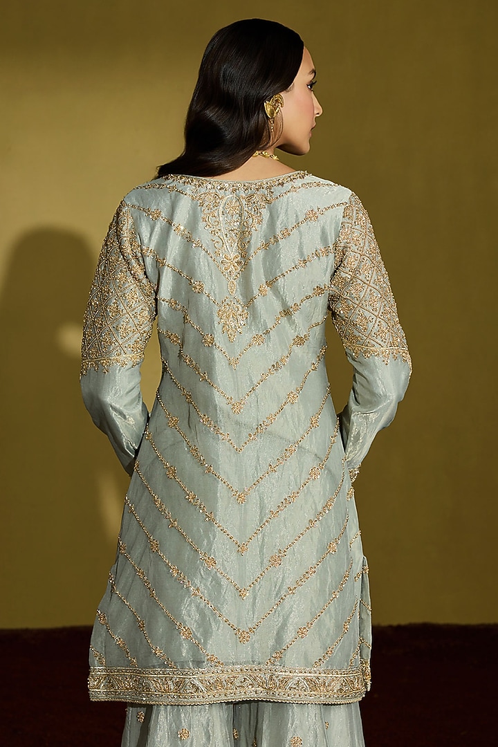 Sage Green Tissue Silk Hand Embellished Gharara Set by Sureena Chowdhri at Pernia's Pop Up Shop