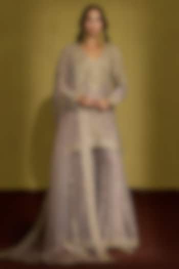 Lilac Gold Tissue Silk Hand Work Gharara Set by Sureena Chowdhri at Pernia's Pop Up Shop