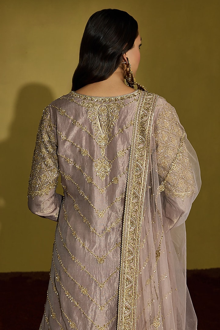 Lilac Gold Tissue Silk Hand Work Gharara Set by Sureena Chowdhri at Pernia's Pop Up Shop