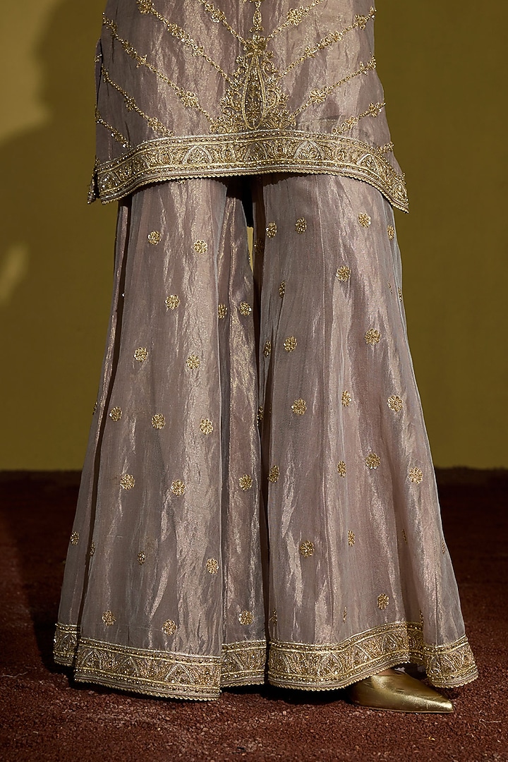 Lilac Gold Tissue Silk Hand Work Gharara Set by Sureena Chowdhri at Pernia's Pop Up Shop