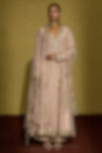 Peach Gold Tissue Silk Handwork Angrakha Kurta Set by Sureena Chowdhri at Pernia's Pop Up Shop