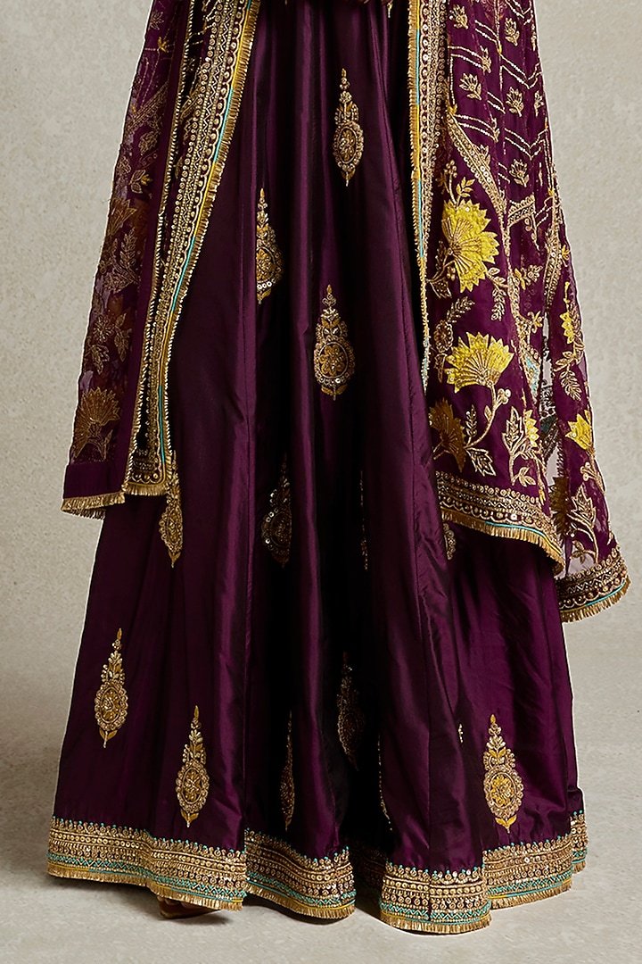 Wine Pure Silk Zardosi Embroidered Bridal Anarkali Set by Sureena Chowdhri at Pernia's Pop Up Shop