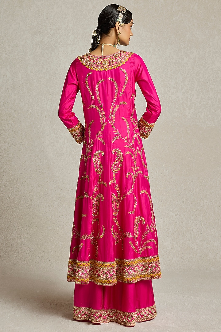 Rani Pink Silk Hand Embroidered Bridal Anarkali Set by Sureena Chowdhri at Pernia's Pop Up Shop