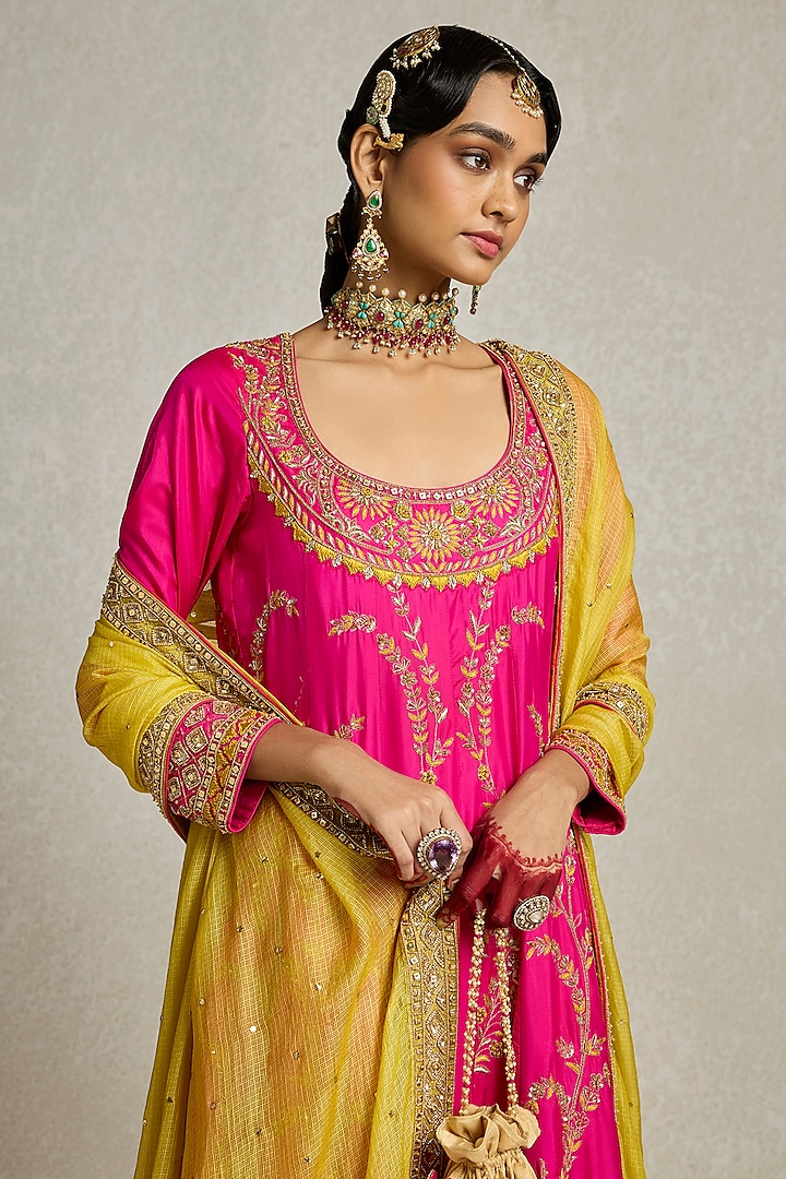 Rani Pink Silk Hand Embroidered Bridal Anarkali Set by Sureena Chowdhri at Pernia's Pop Up Shop