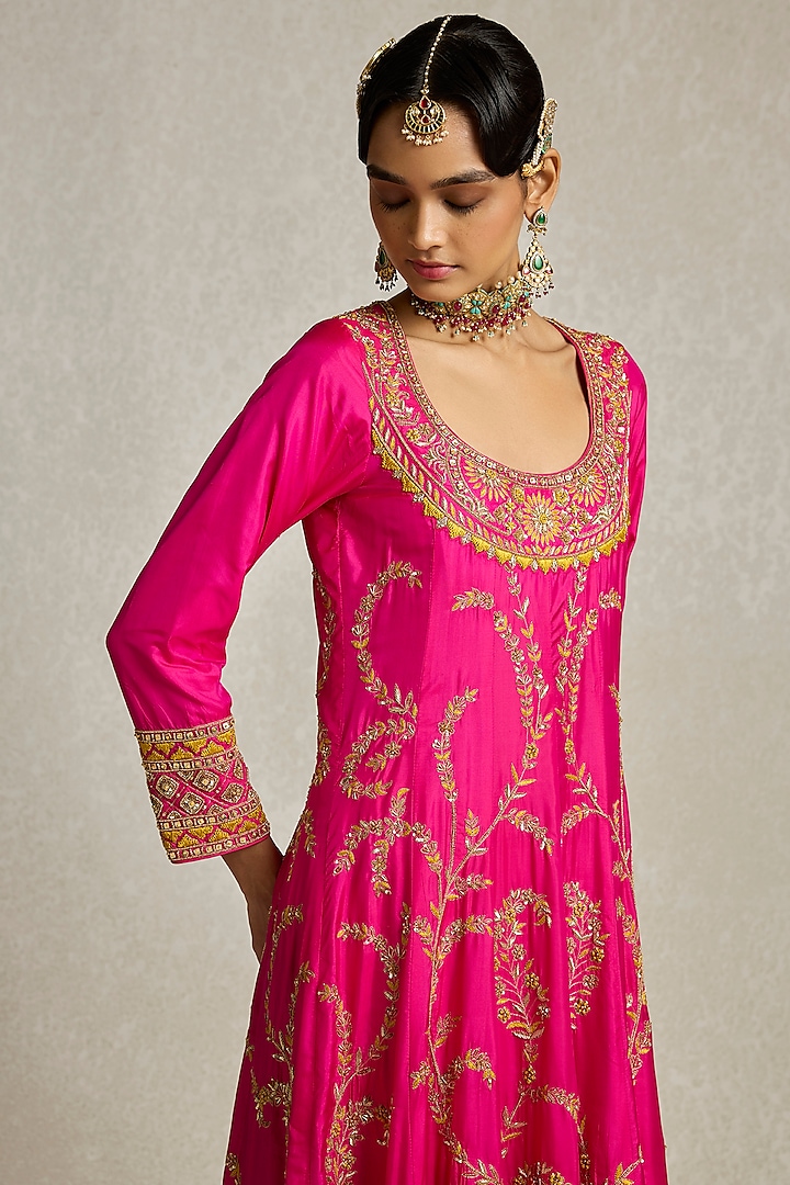 Rani Pink Silk Hand Embroidered Bridal Anarkali Set by Sureena Chowdhri at Pernia's Pop Up Shop