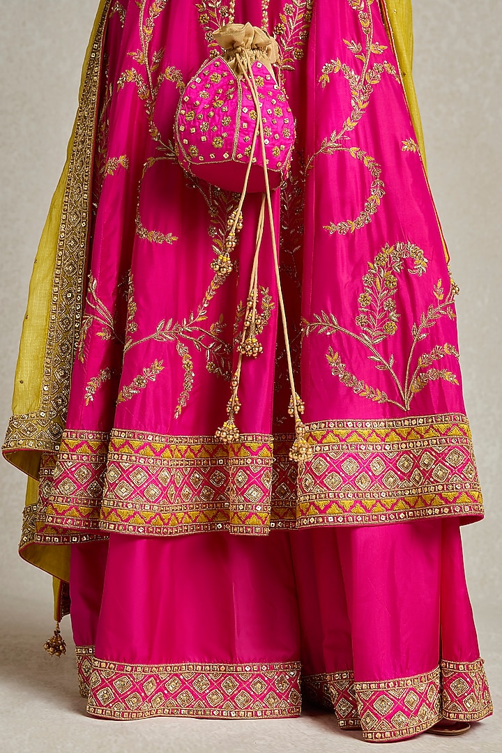 Rani Pink Silk Hand Embroidered Bridal Anarkali Set by Sureena Chowdhri at Pernia's Pop Up Shop