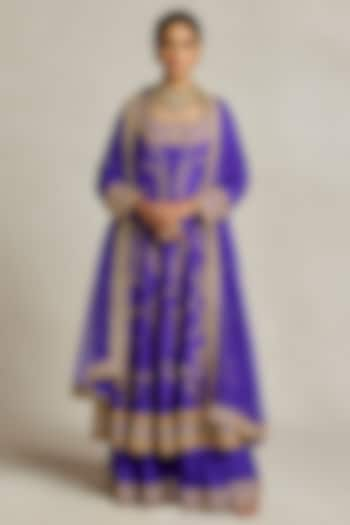 Purple Silk Hand Embroidered Anarkali Set by Sureena Chowdhri at Pernia's Pop Up Shop