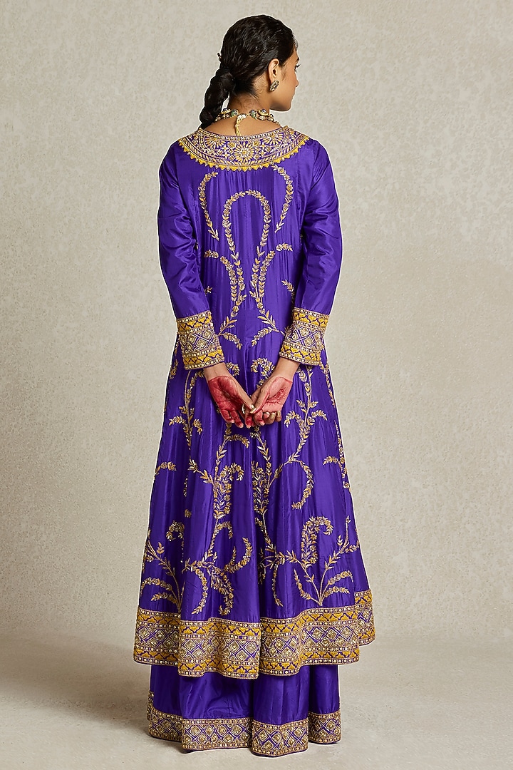 Purple Silk Hand Embroidered Bridal Anarkali Set by Sureena Chowdhri at Pernia's Pop Up Shop