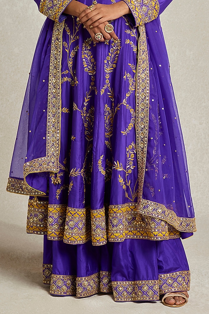 Purple Silk Hand Embroidered Bridal Anarkali Set by Sureena Chowdhri at Pernia's Pop Up Shop