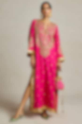 Rani Pink Silk Zardosi & Thread Work Kaftan by Sureena Chowdhri at Pernia's Pop Up Shop