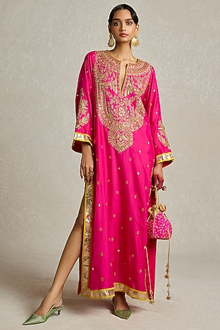 Rani Pink Silk Zardosi & Thread Work Kaftan by Sureena Chowdhri